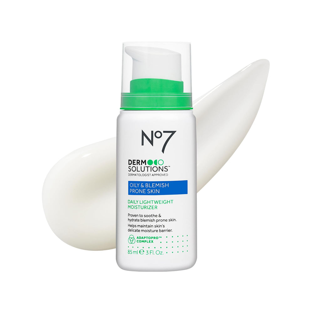 No7 Derm Solutions Daily Face Moisturizer bottle provides lightweight hydration for oily, blemish-prone skin.