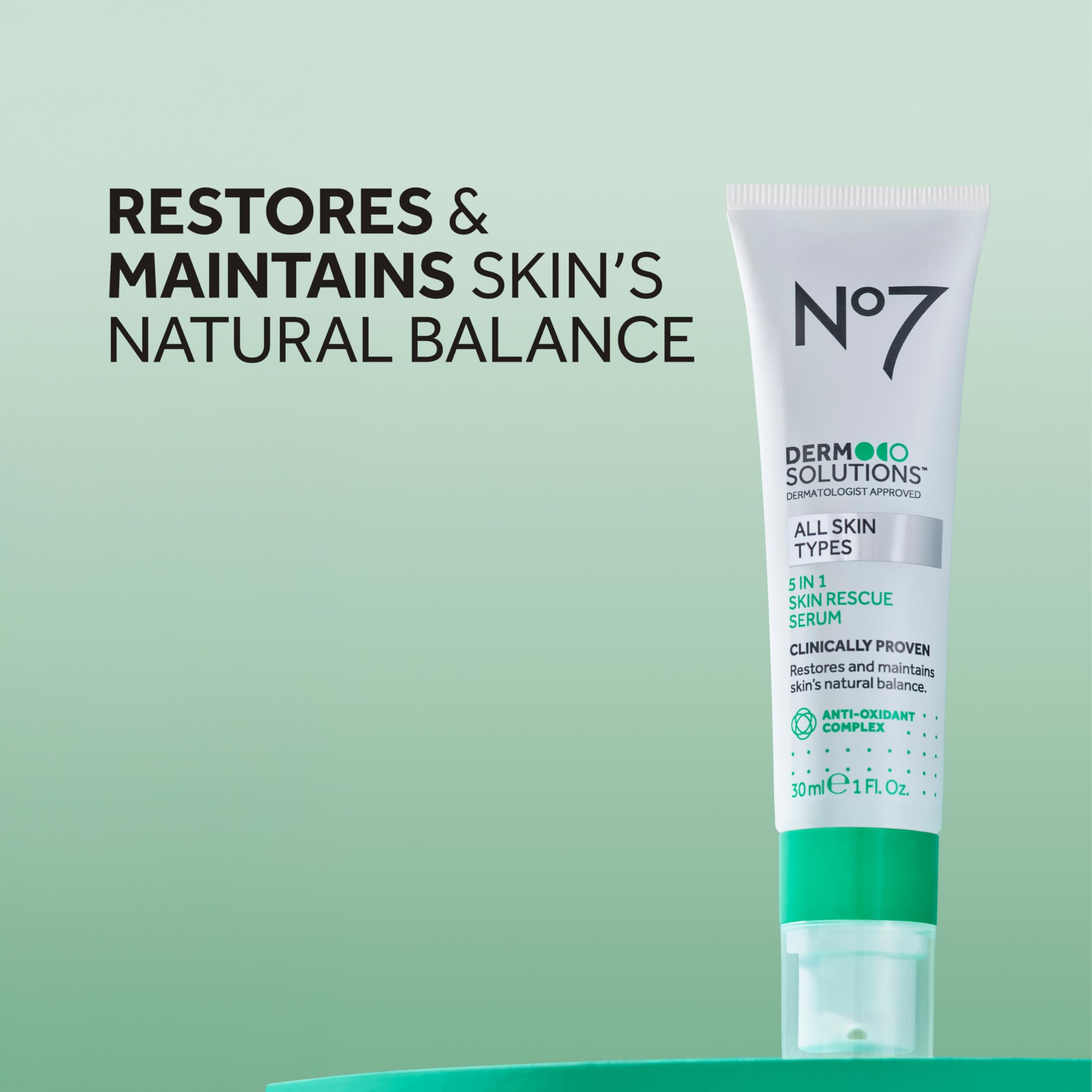 No7 dropper dispensing serum demonstrating controlled, easy application
