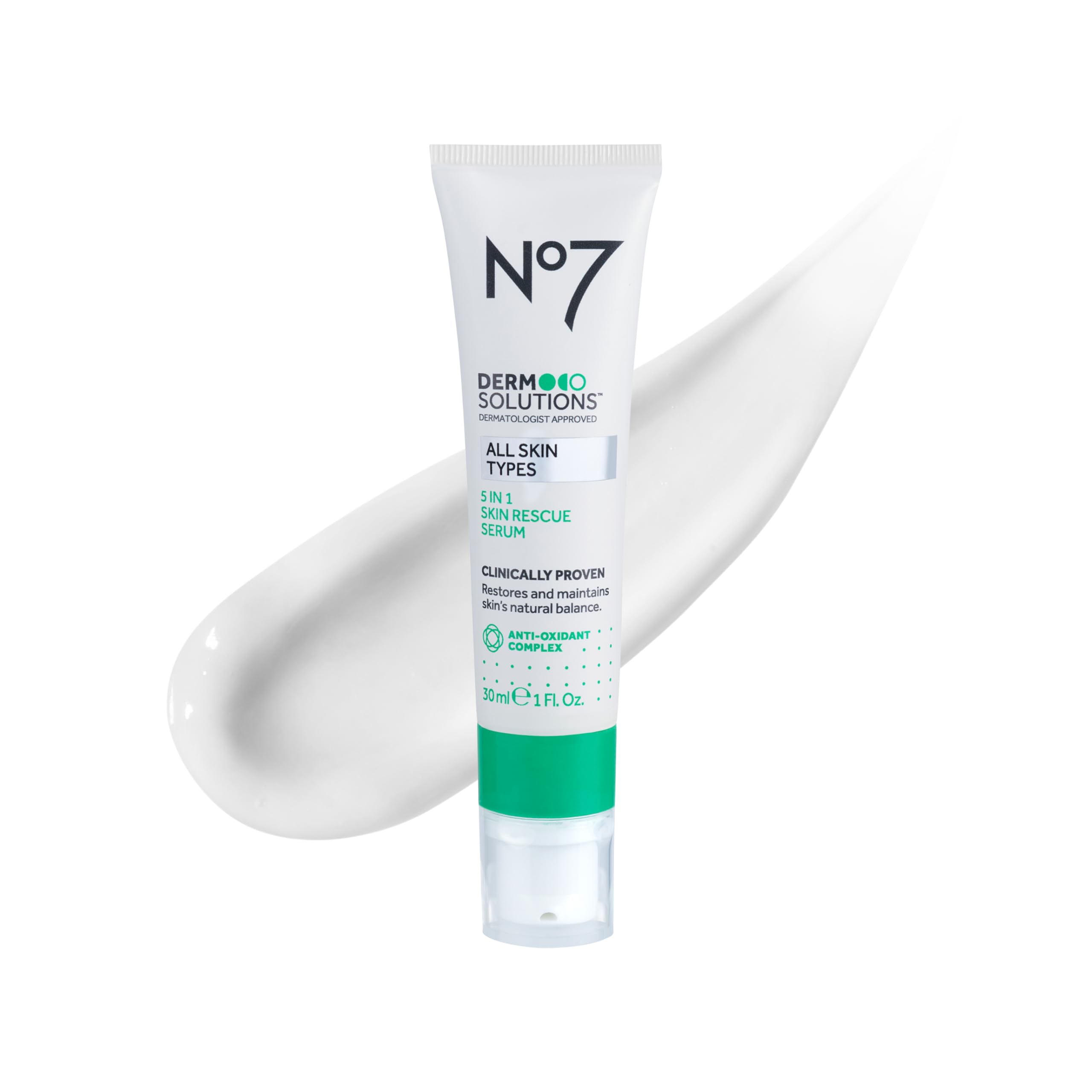 No7 front bottle showing label and clear serum for visible brightening