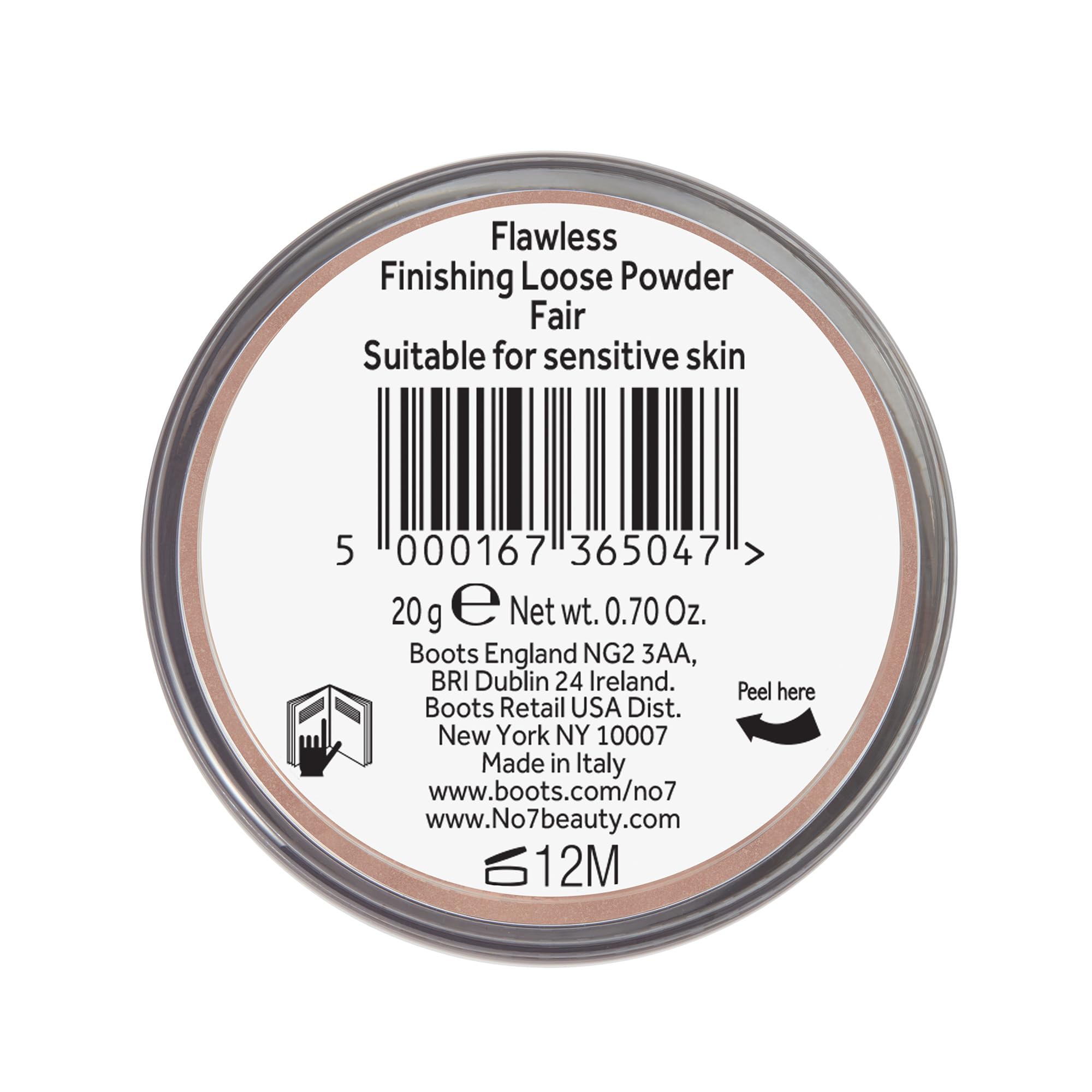 No7 Flawless Finish Loose Powder packaging highlighting shade range.