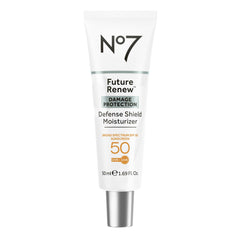 No7 front packaging of Future Renew Defense Shield showing SPF 50 and brand benefits