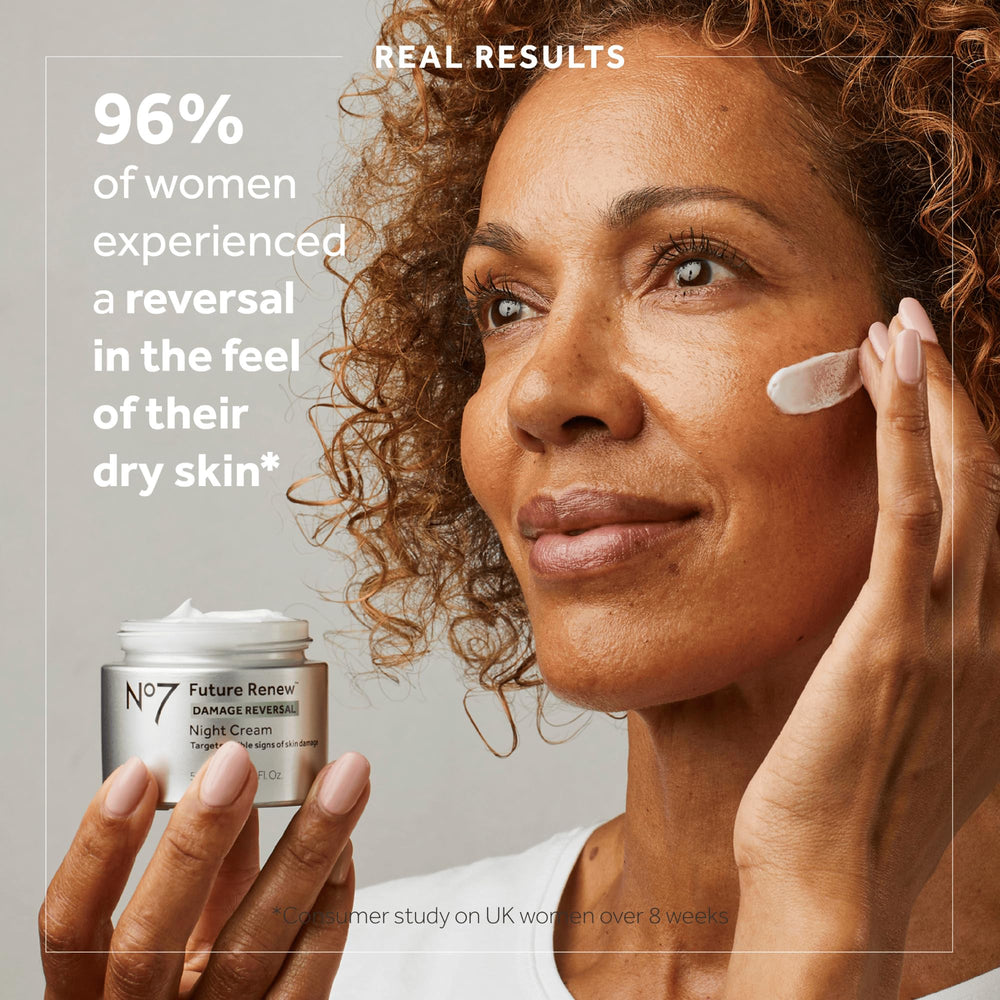 No7 Future Renew Night Cream peptide blend closeup highlighting skin resilience support