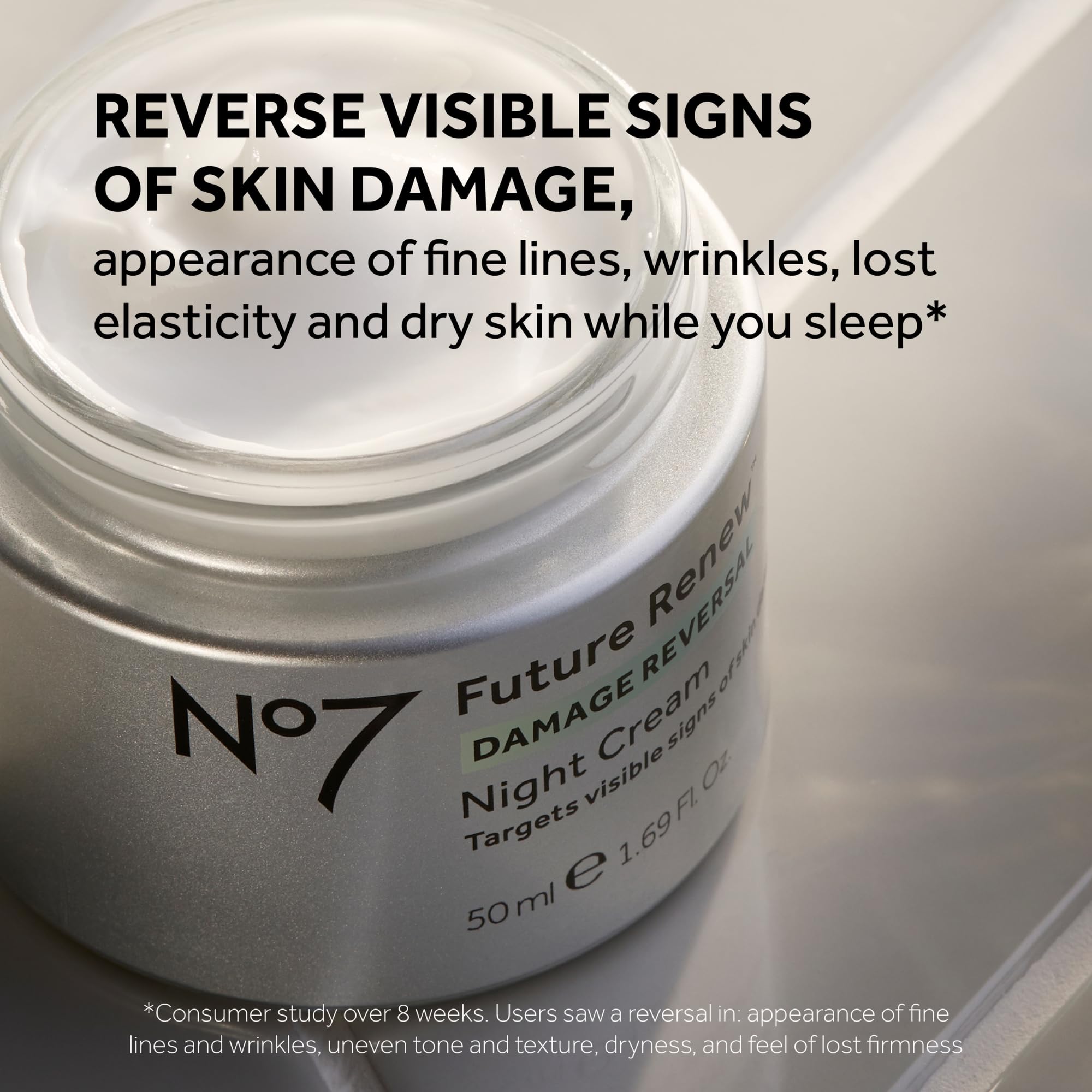 No7 Future Renew Night Cream silky texture swatch for smoother skin