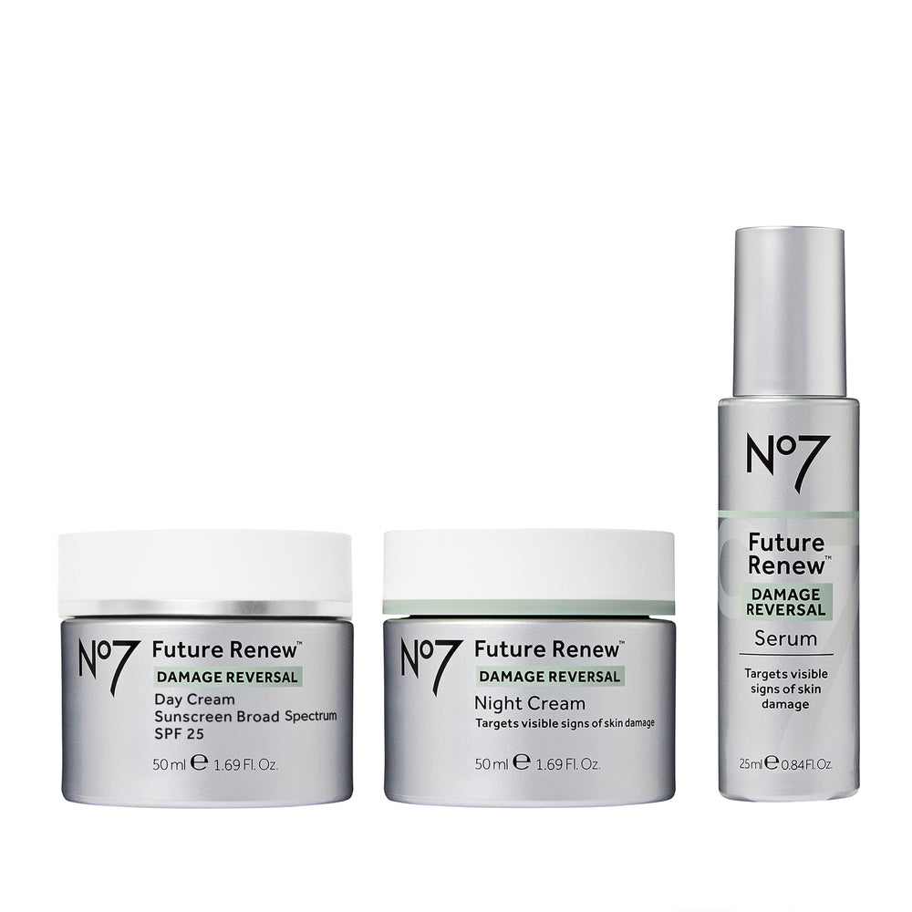 No7 Future Renew serum pump close-up showing silky texture for quick absorption