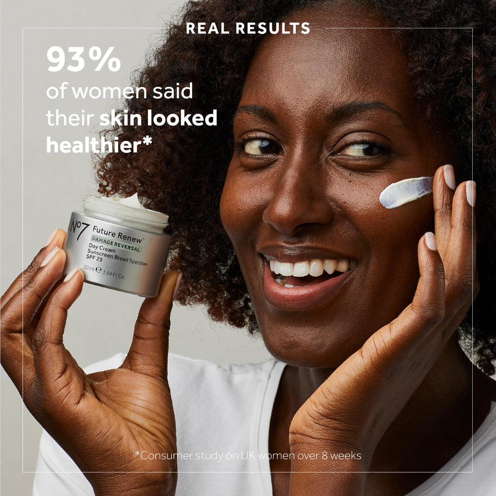 No7 Future Renew SPF 25 label signals daily protection for skin.
