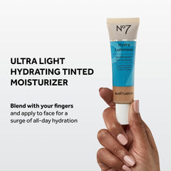 No7 application with fingers demonstrating blendability and instant hydration boost