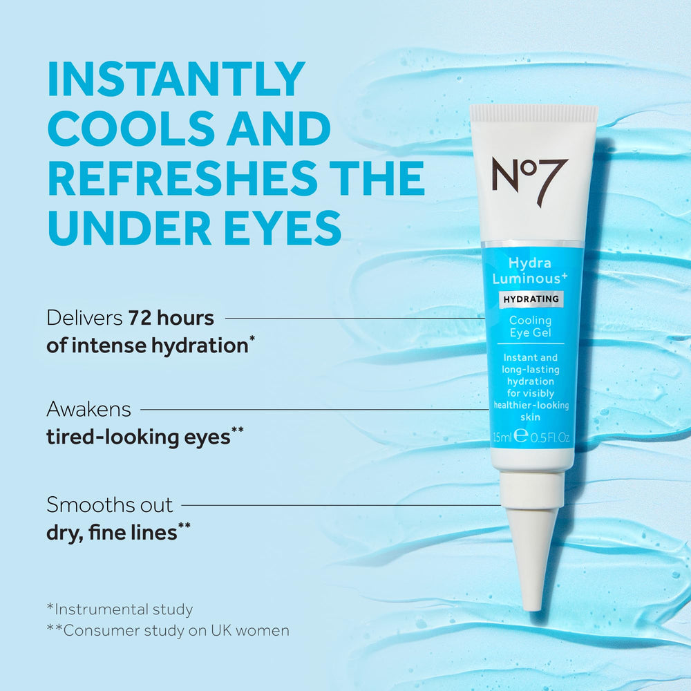 No7 HydraLuminous cooling eye gel dispenser action demonstrates easy, smooth daily use.