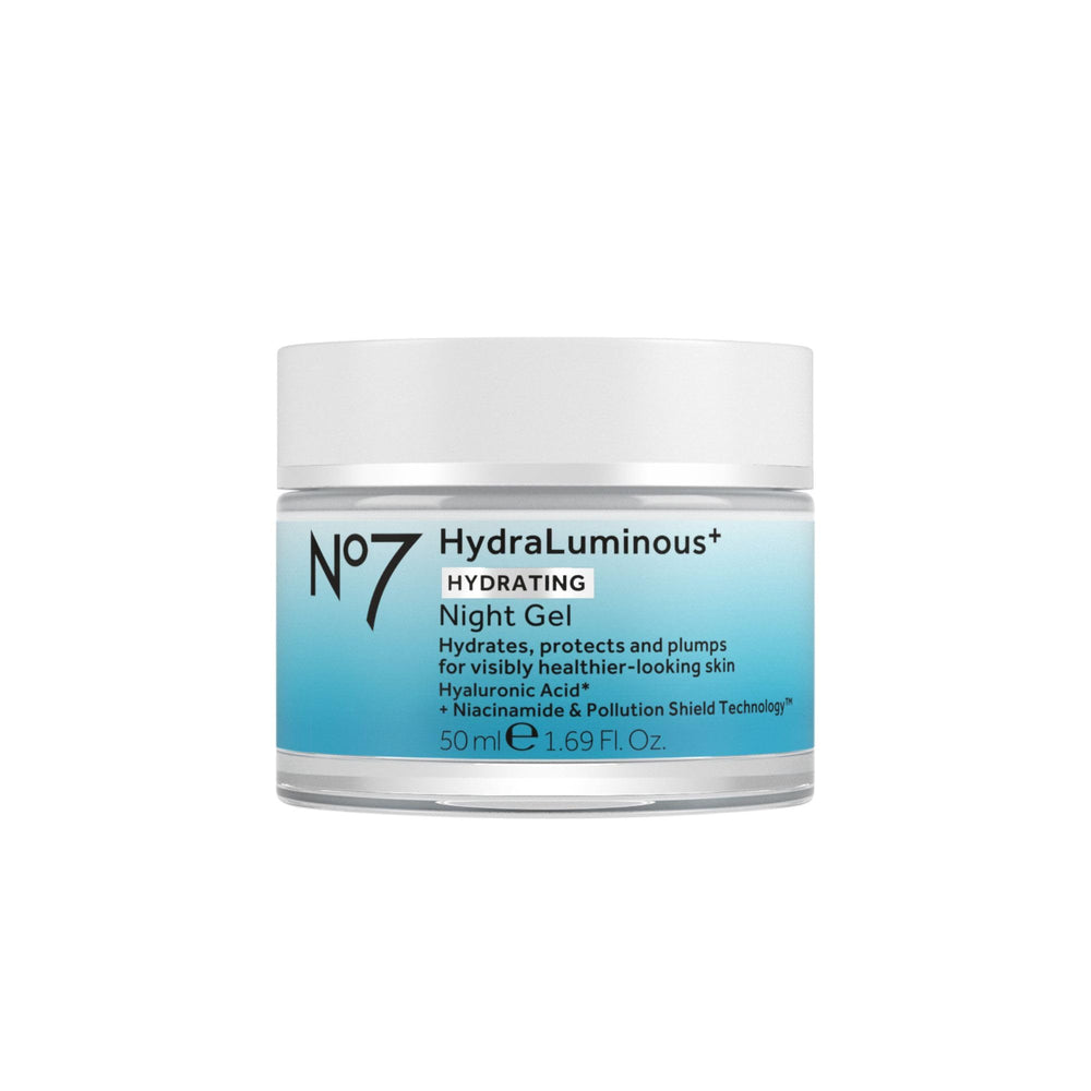 No7 front jar shot showing the hydrating night gel and brand clarity