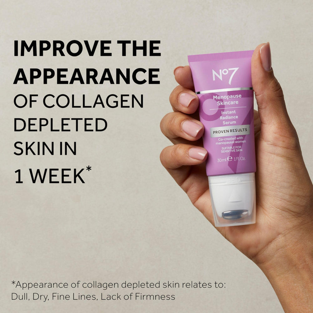 No7 Instant Radiance Serum cooling applicator demonstrates soothing relief on warm skin.
