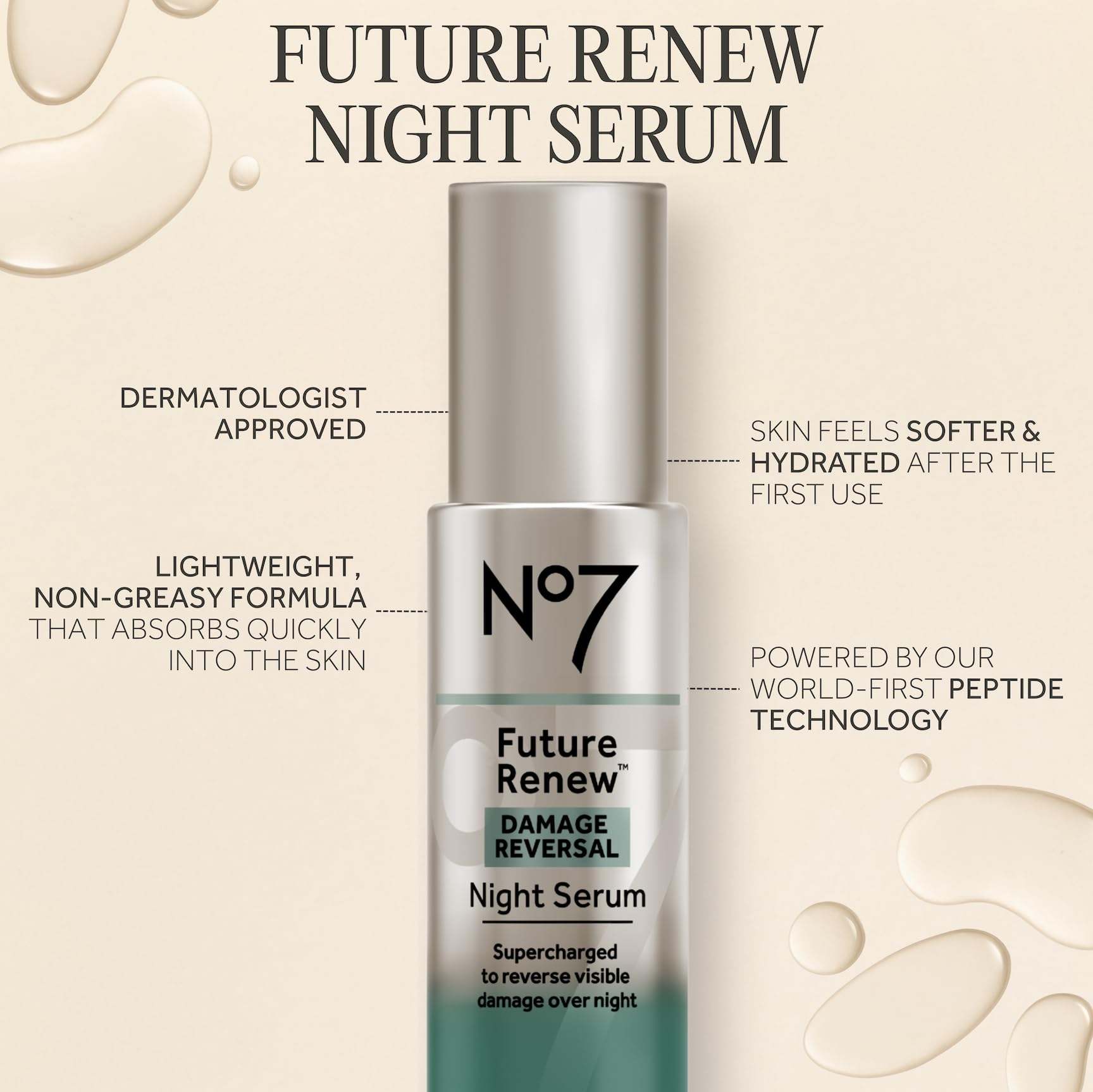 Detailed shot of No7 label showing key ingredients and peptide blend