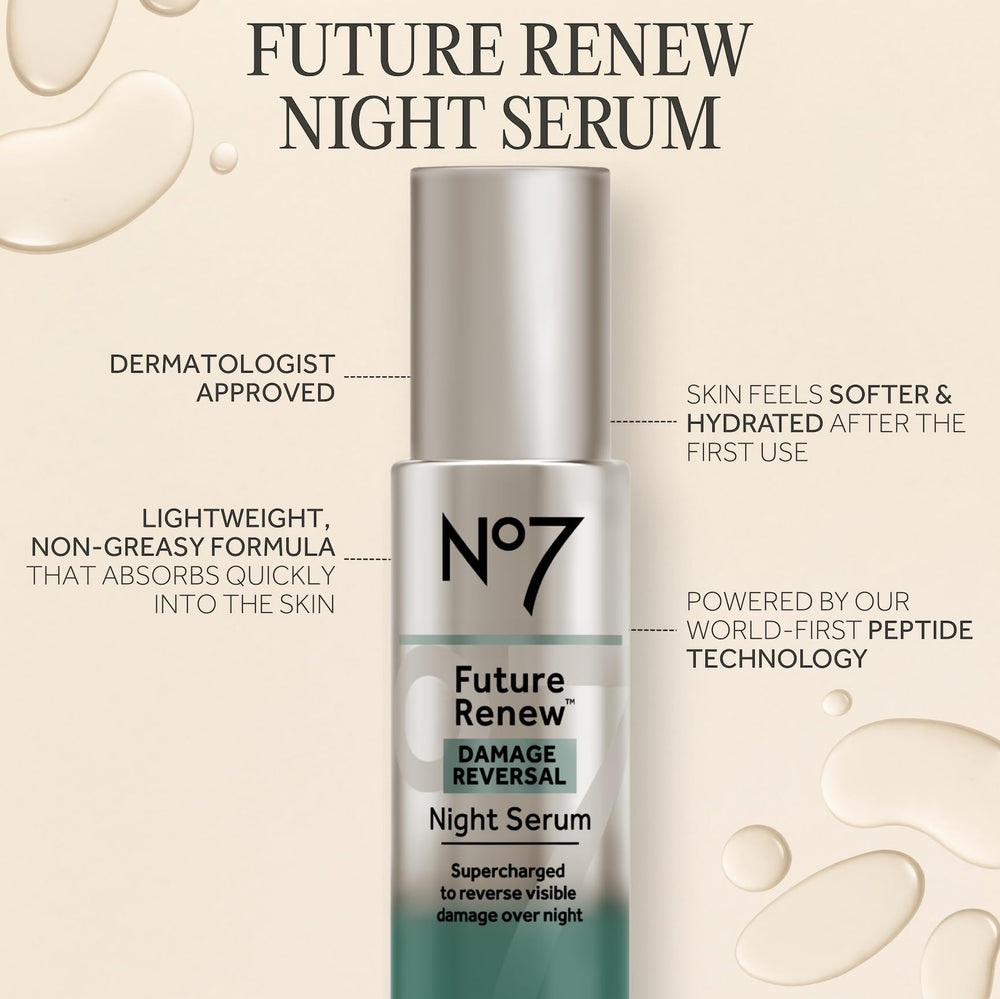 Detailed shot of No7 label showing key ingredients and peptide blend