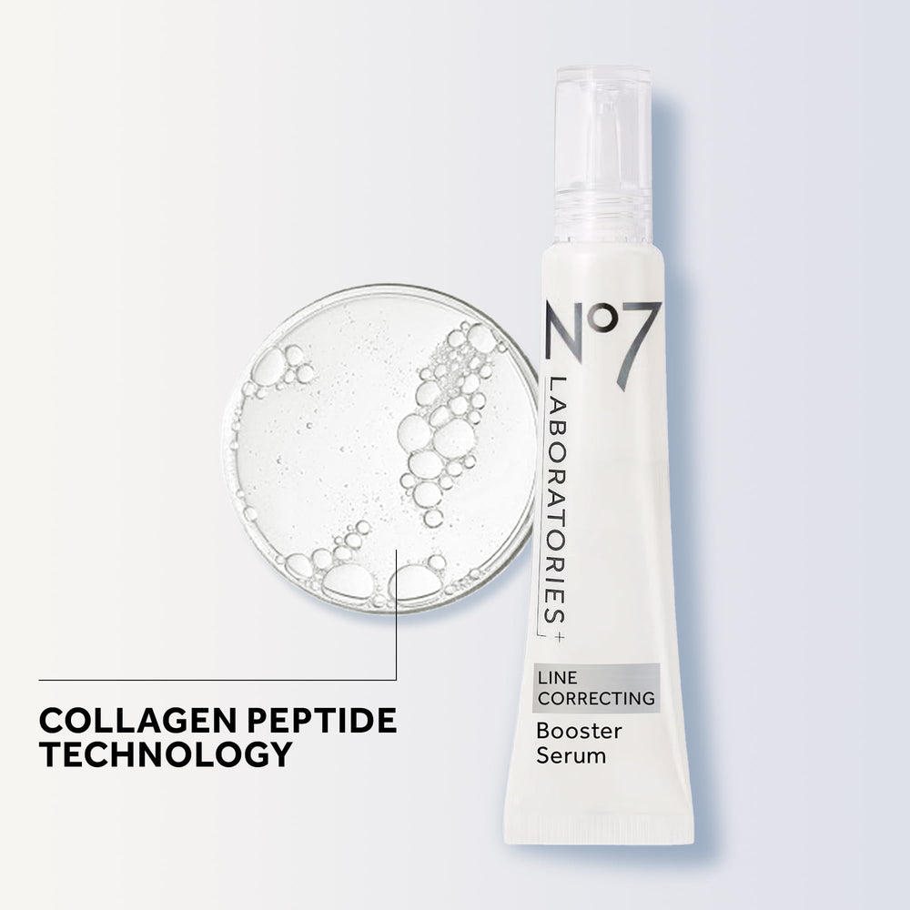 No7 booster serum close-up shows ultra-hydrated skin after use.