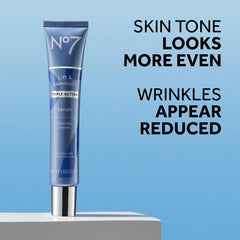 No7 Lift and Luminate serum dropper dispensing fast-absorbing hydration.