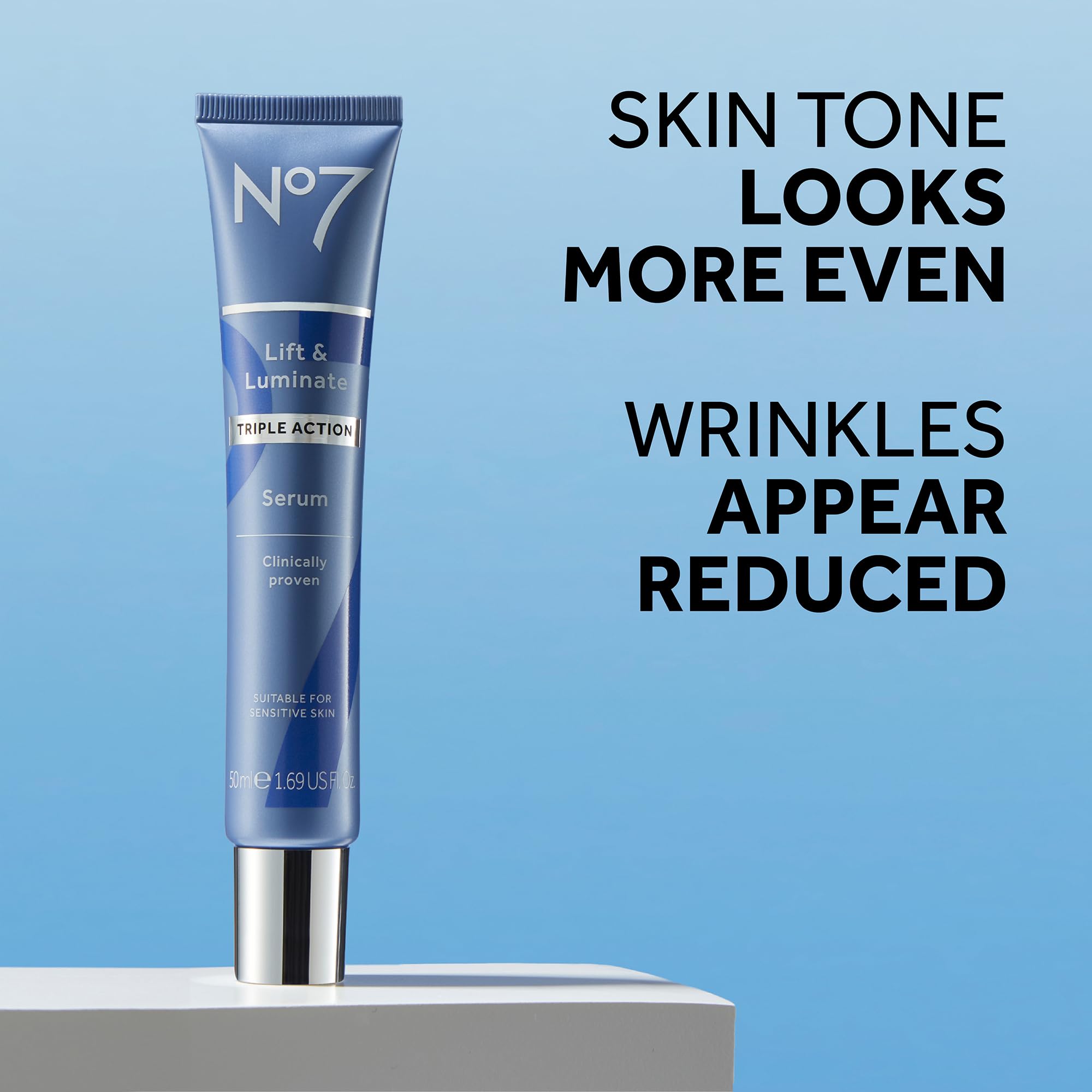 No7 Lift Luminate serum texture close-up shows smooth absorption