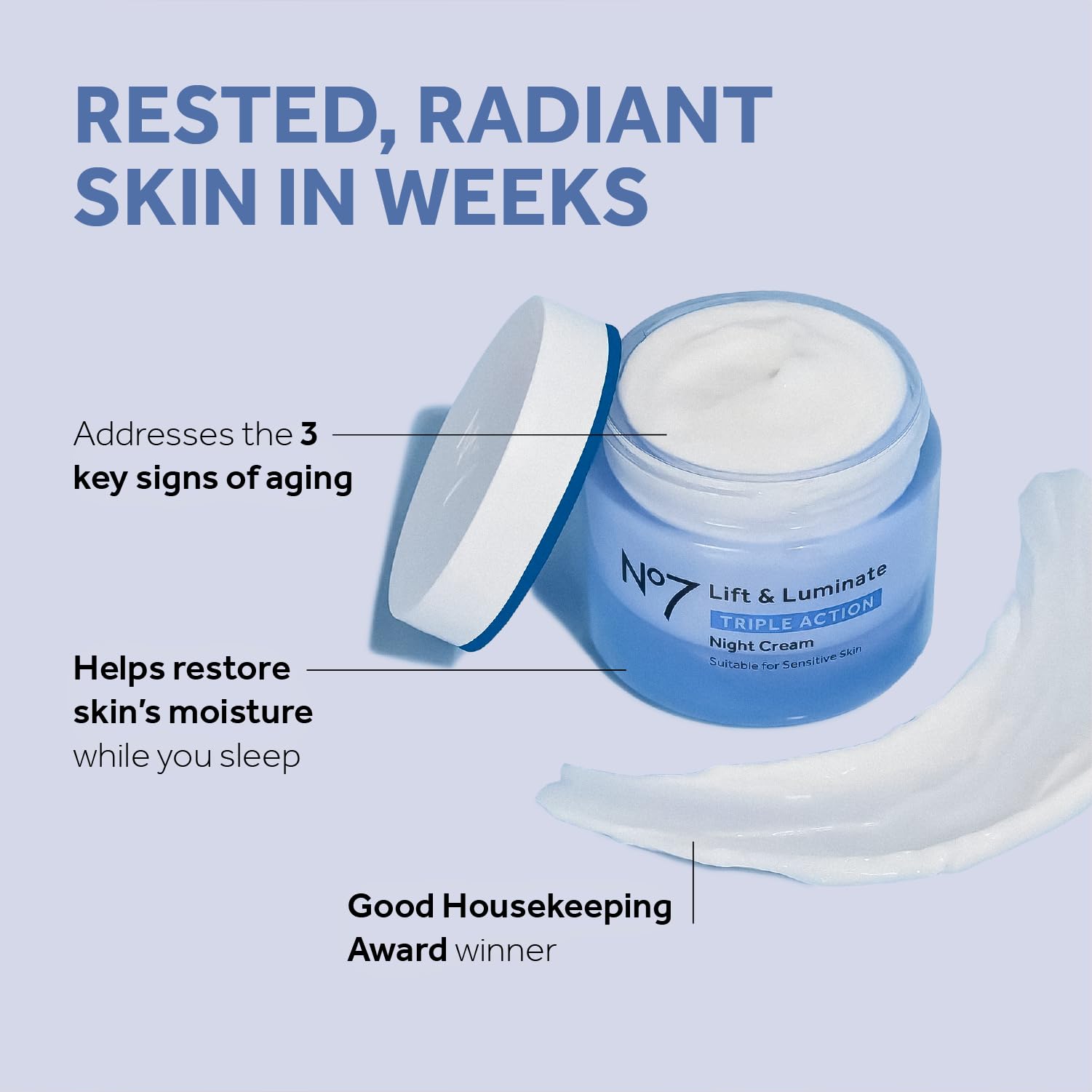 No7 Lift & Luminate SPF 30 day cream with sun protection visuals.