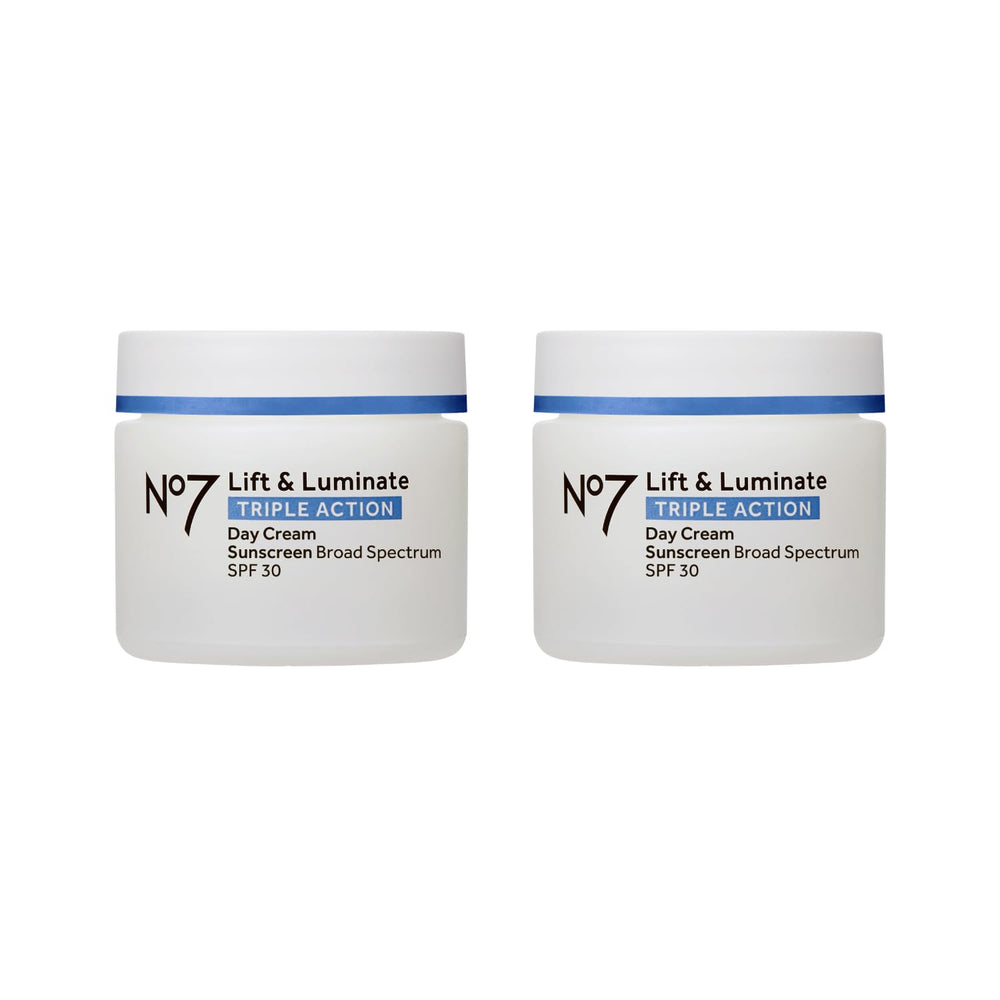 No7 Lift & Luminate triple-action jar showing fragrance-free moisturizer for firmer-looking skin