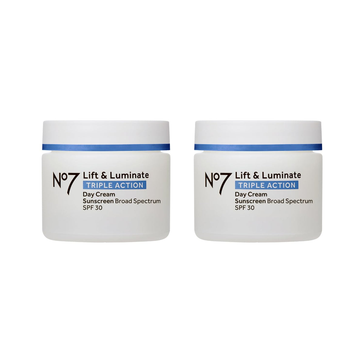 No7 Lift & Luminate triple-action jar showing fragrance-free moisturizer for firmer-looking skin