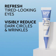 No7 Lift & Luminate under-eye cream application demonstrates lightweight hydration.