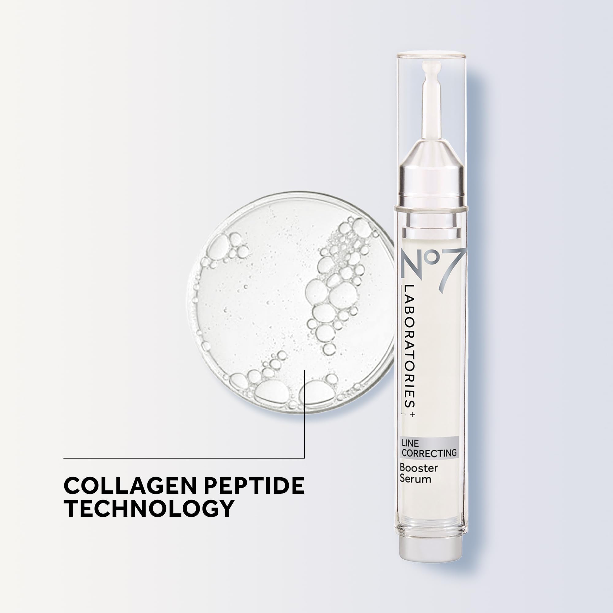 No7 Line Correcting Serum eye-area application demonstrates targeted support for mature eye zones.