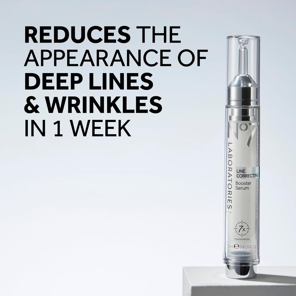 No7 Line Correcting Serum pump application demonstrates easy daily hydration for smoothing.