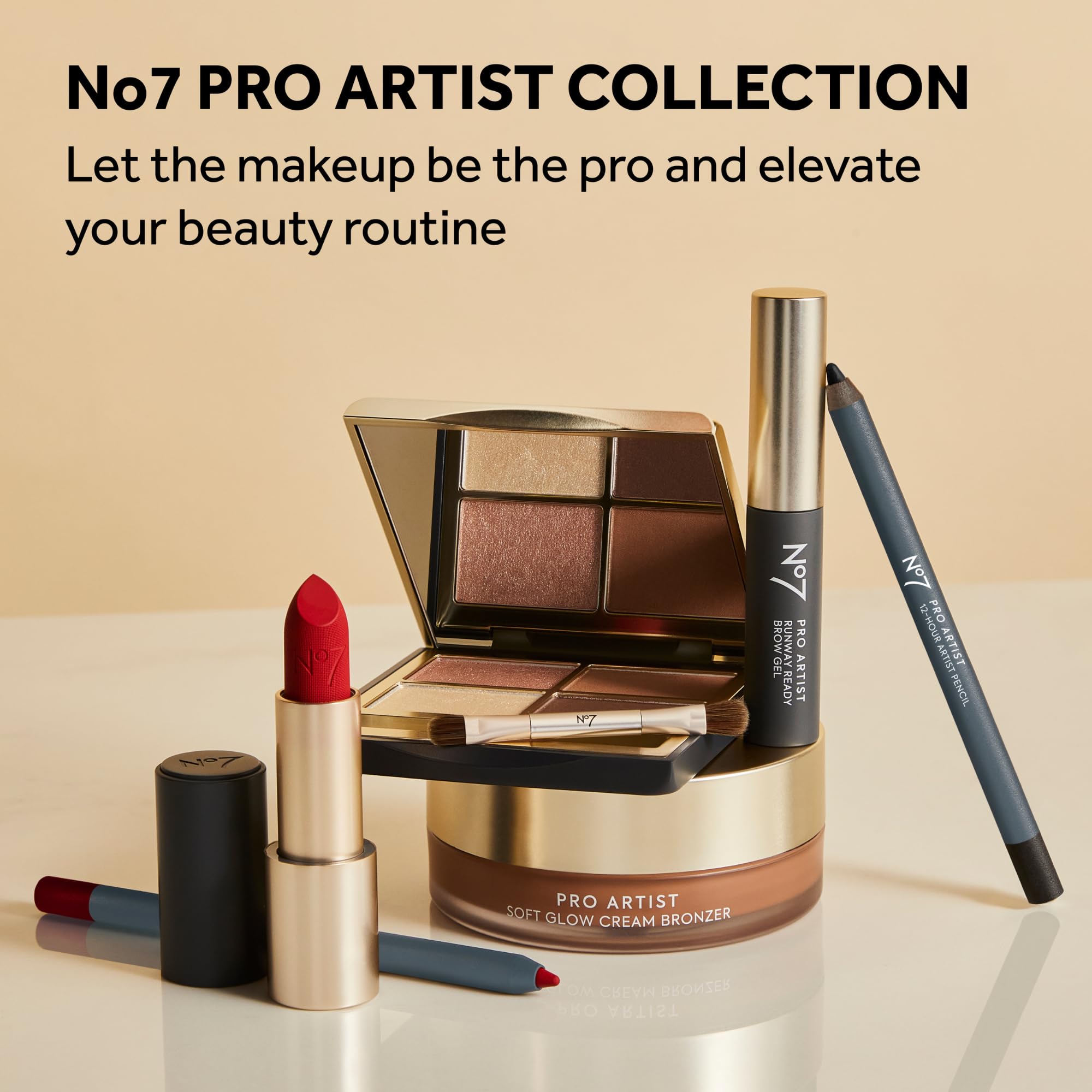 No7 product applied on model for defined long-lasting look