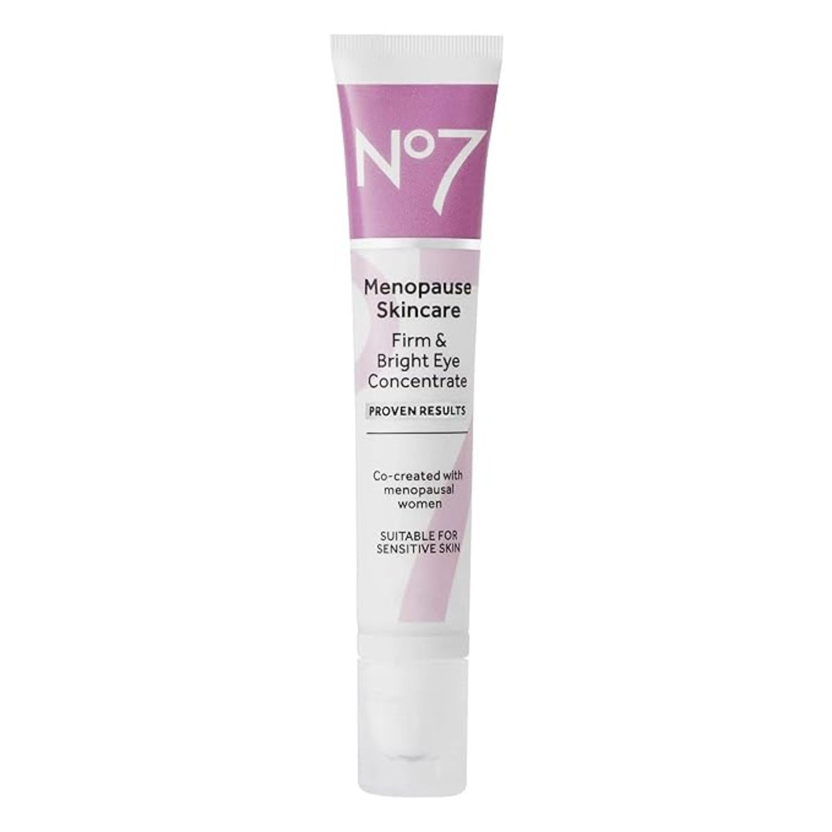 No7 menopause eye roller application shows cooling hydration for delicate under-eye skin.