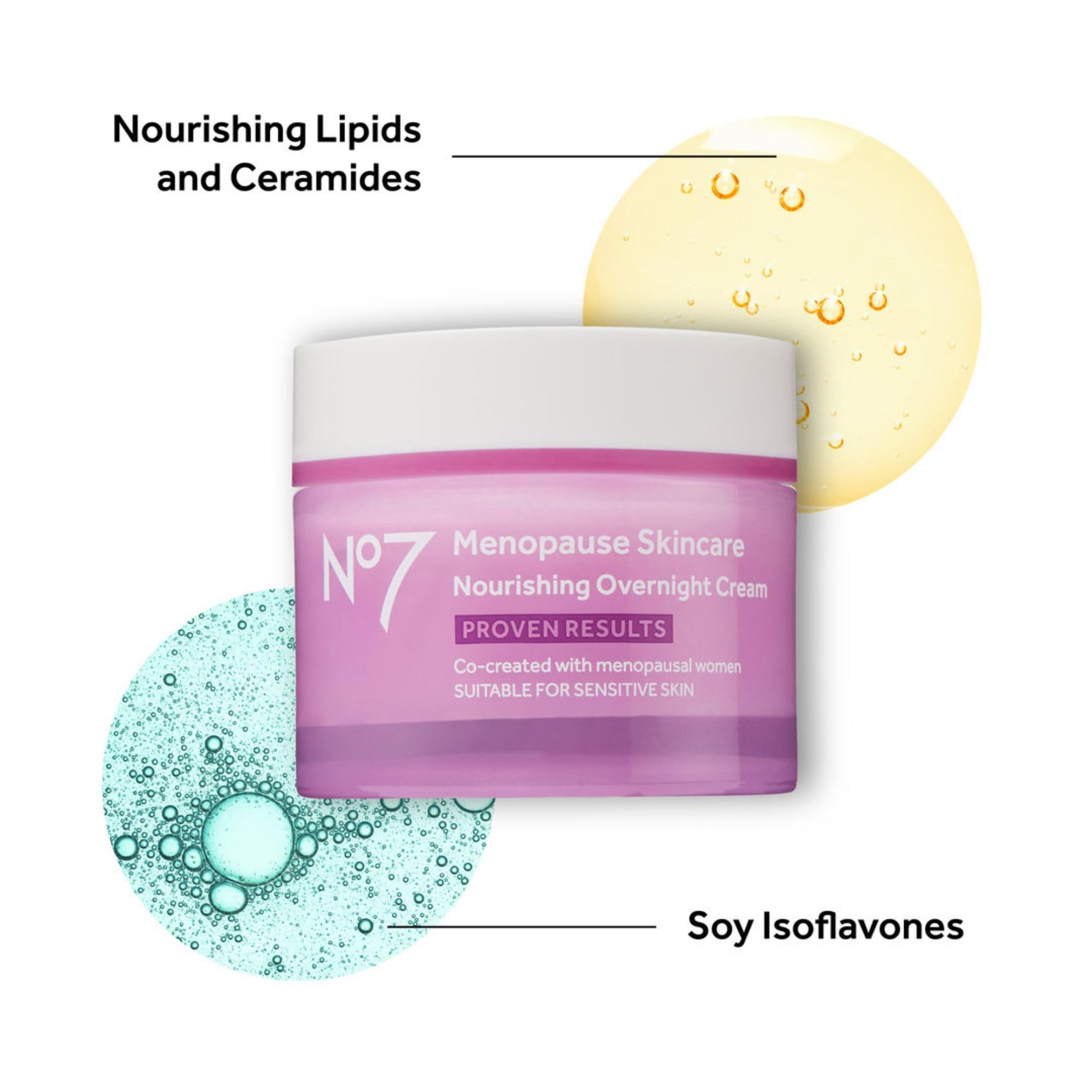 No7 menopause night cream in a bathroom scene during evening routine.