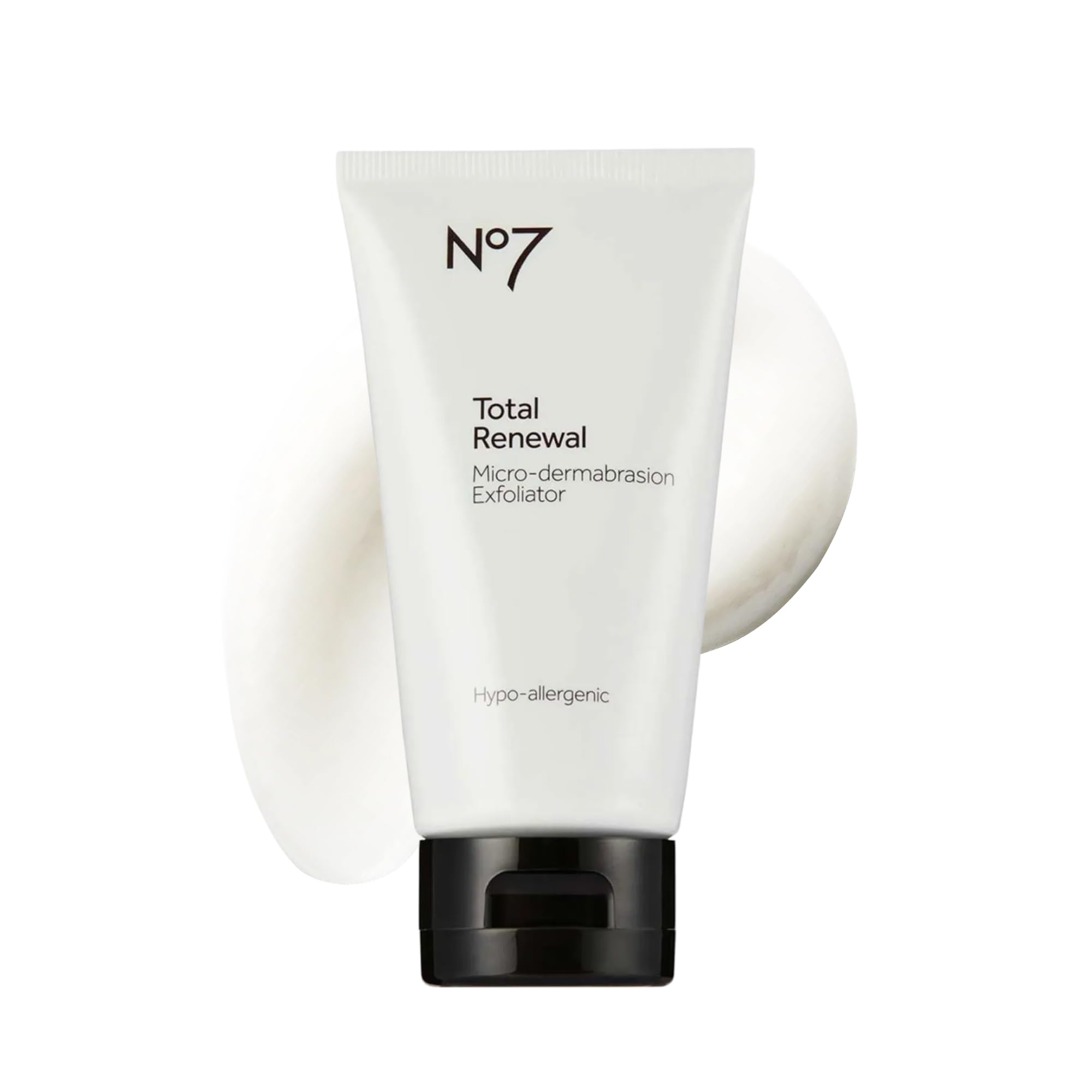 No7 Microdermabrasion Total Renewal face scrub tube closeup highlights gentle exfoliation for radiant skin.