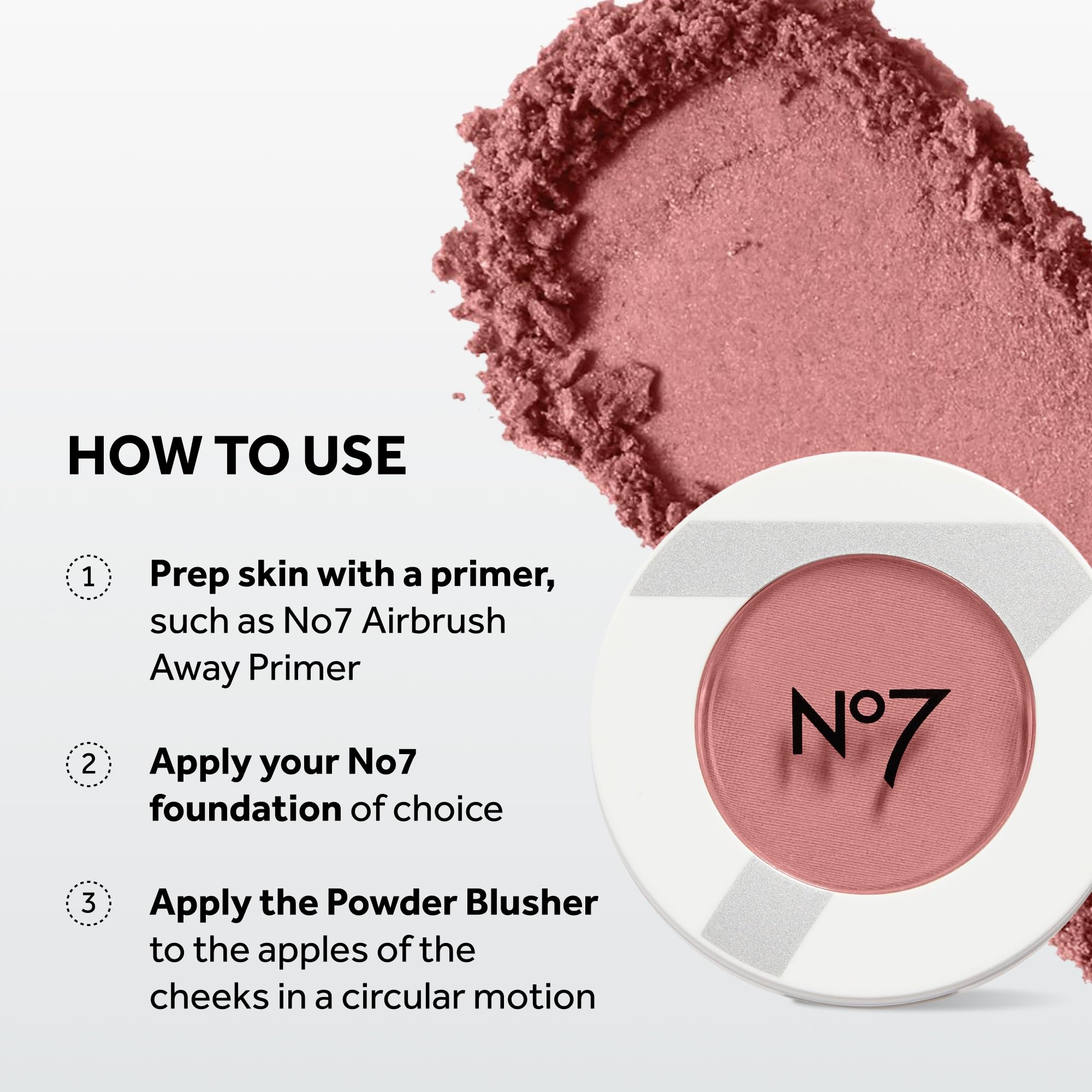 No7 brush applying blush demonstrating easy, buildable coverage