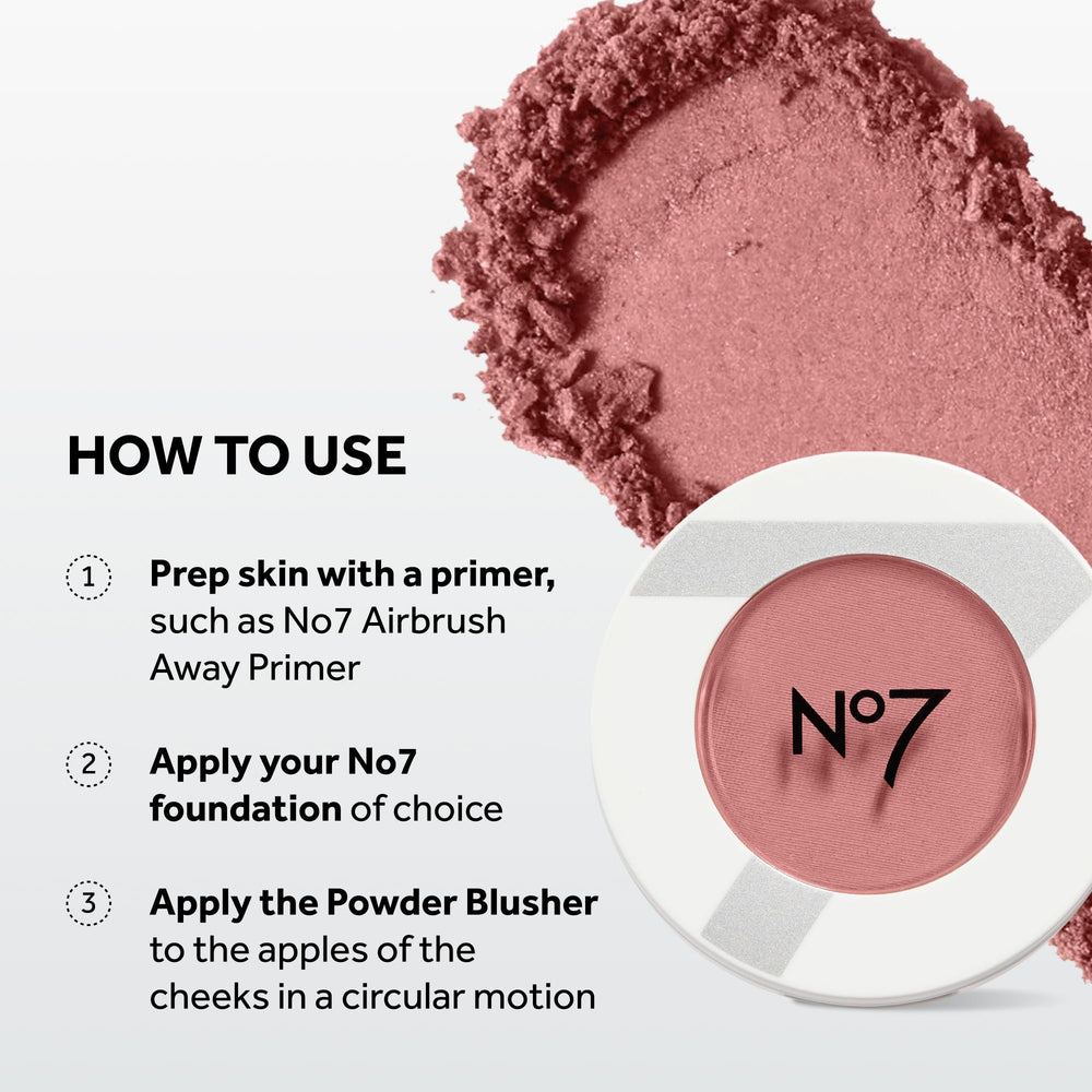 No7 brush applying blush demonstrating easy, buildable coverage