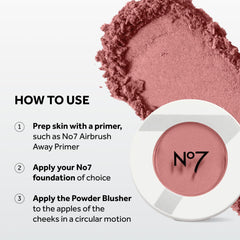No7 brush applying blush demonstrating easy, buildable coverage