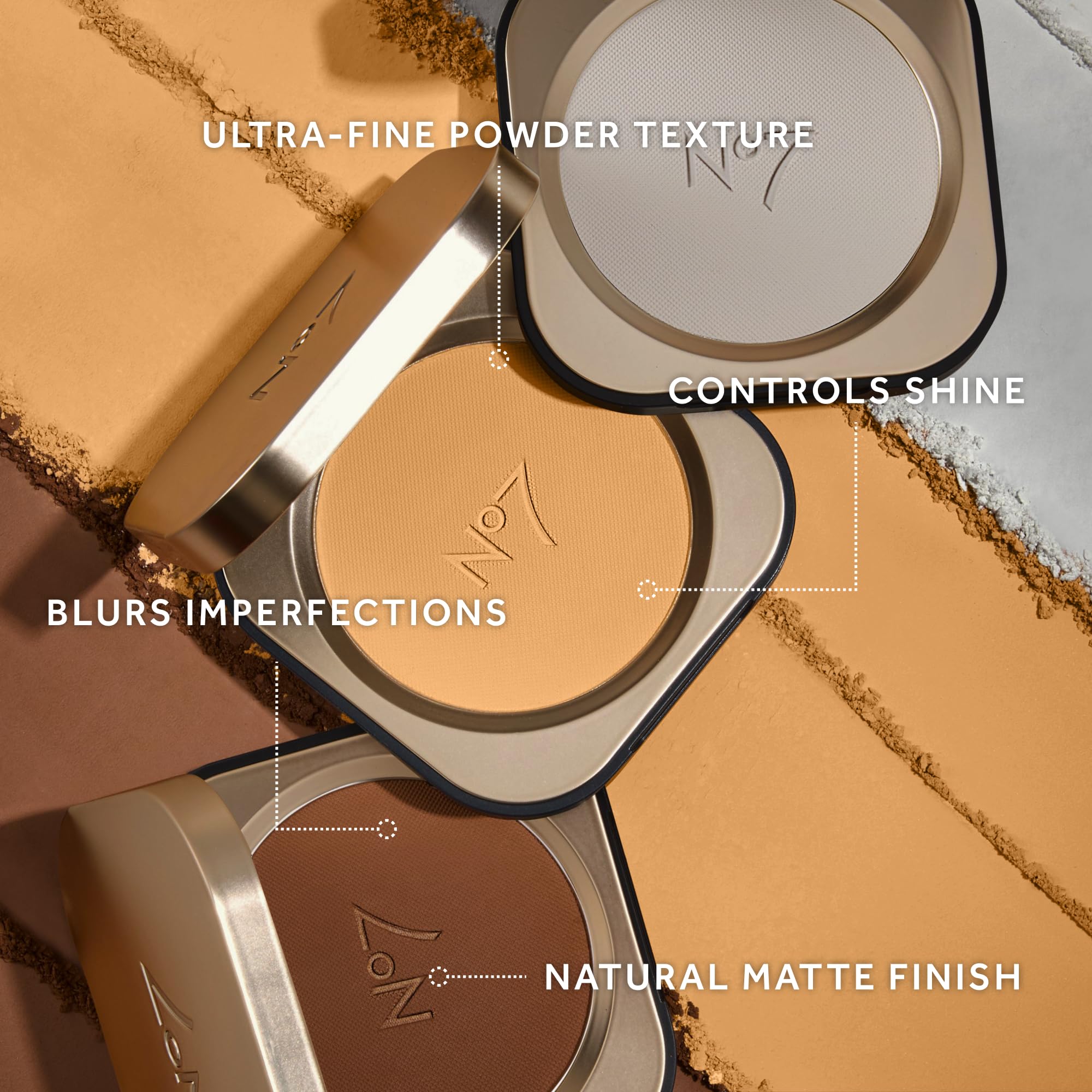 No7 powder applied with brush demonstrating matte, soft-focus benefit