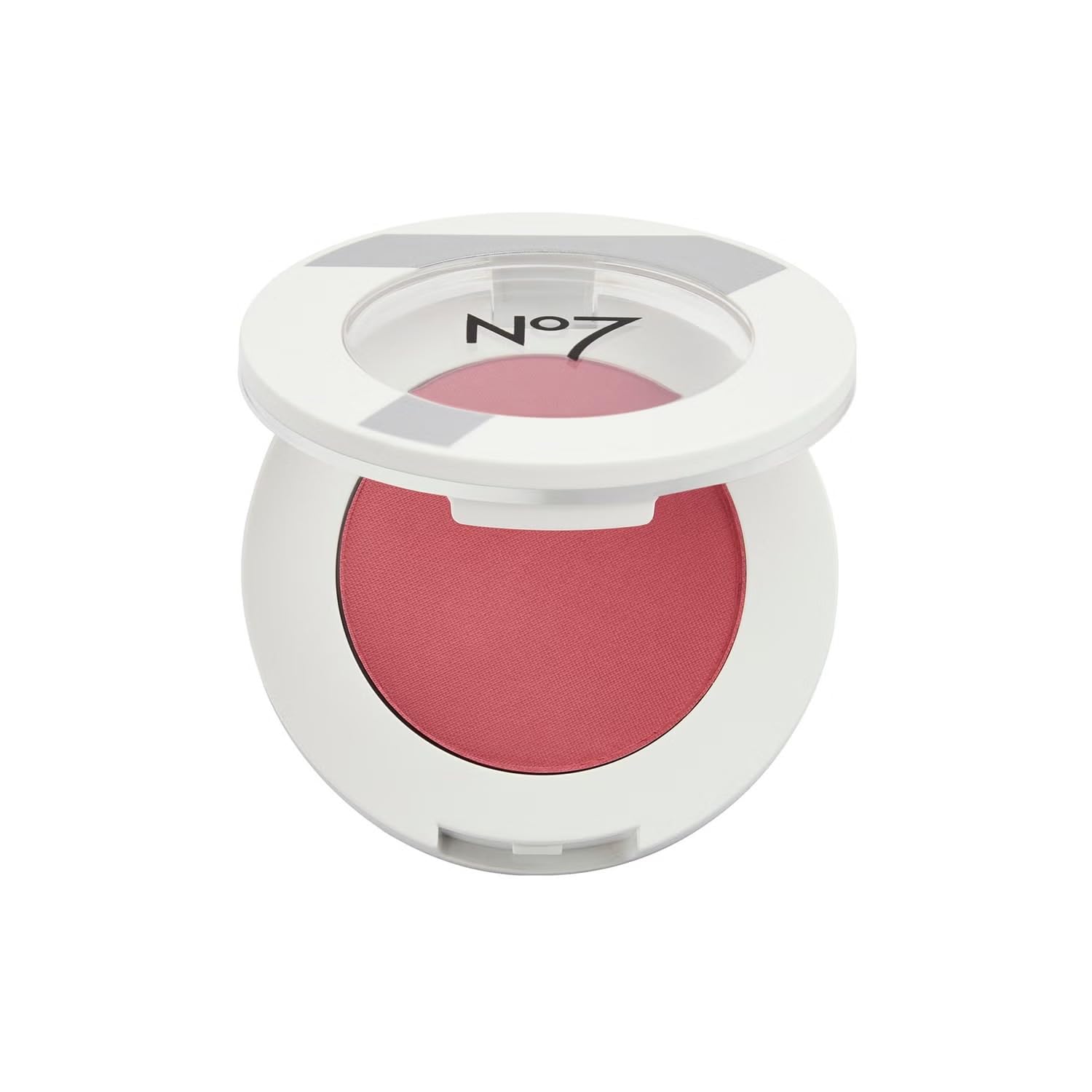 No7 powder blush Damson Mist applied with brush on model's cheek for natural plum flush