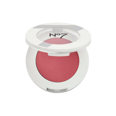 No7 powder blush Damson Mist applied with brush on model's cheek for natural plum flush