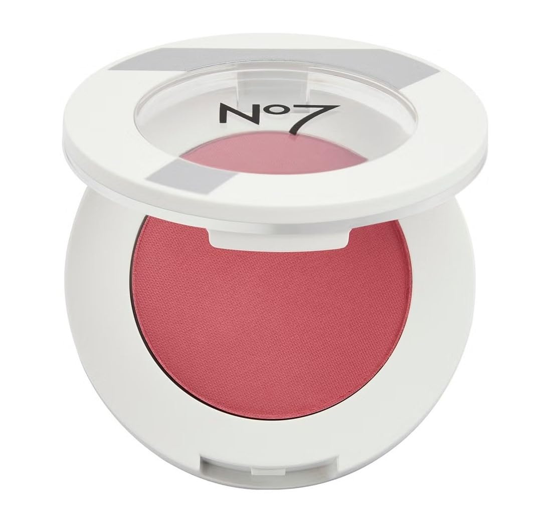 No7 powder blush Damson Mist compact front showing case and pan for easy shade reference