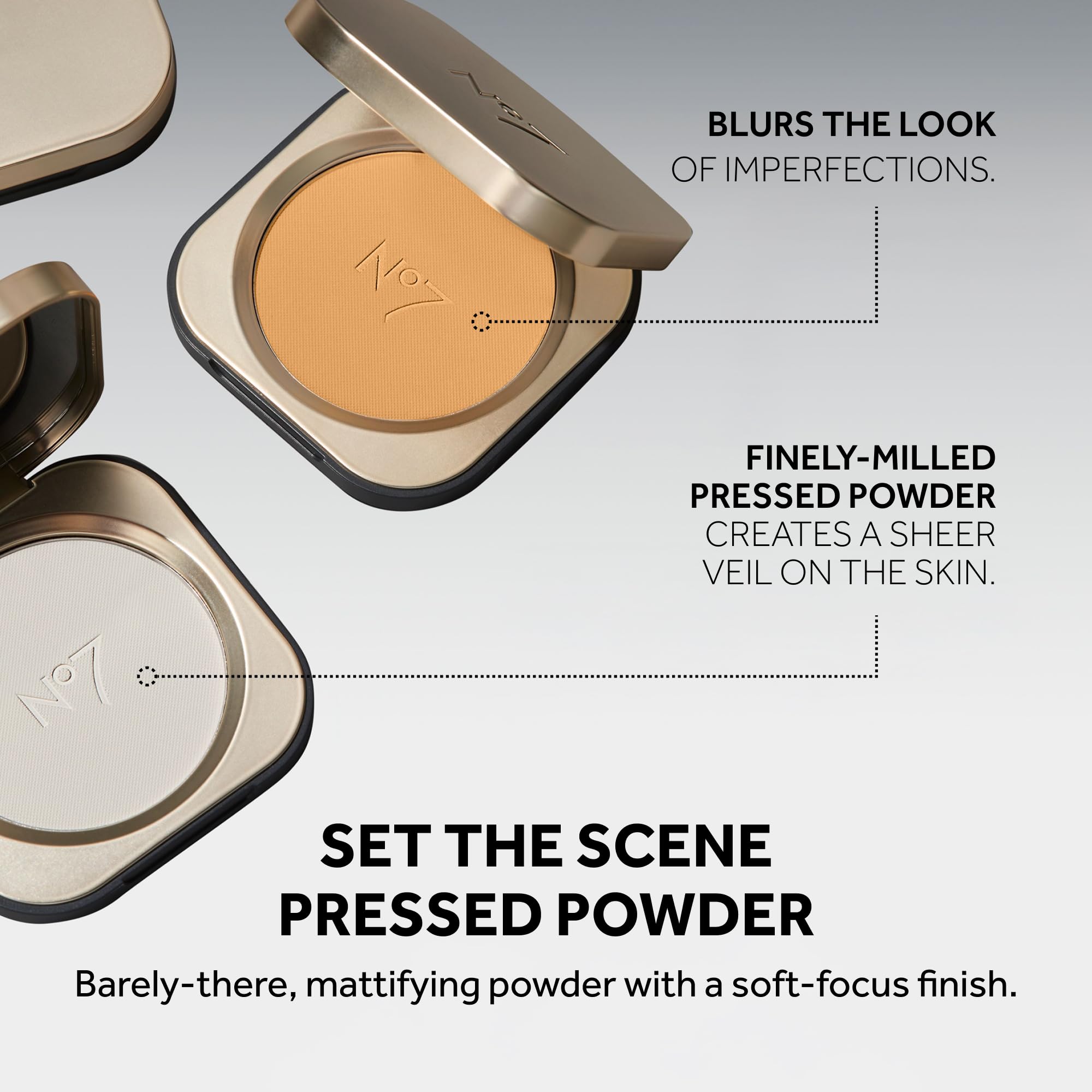 Close-up of No7 powder surface highlighting smooth, finely milled texture