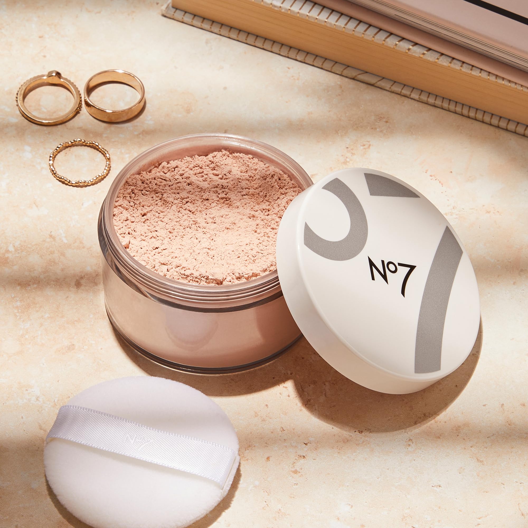 No7 before and after on model's face showing reduced shine and blurred pores benefit