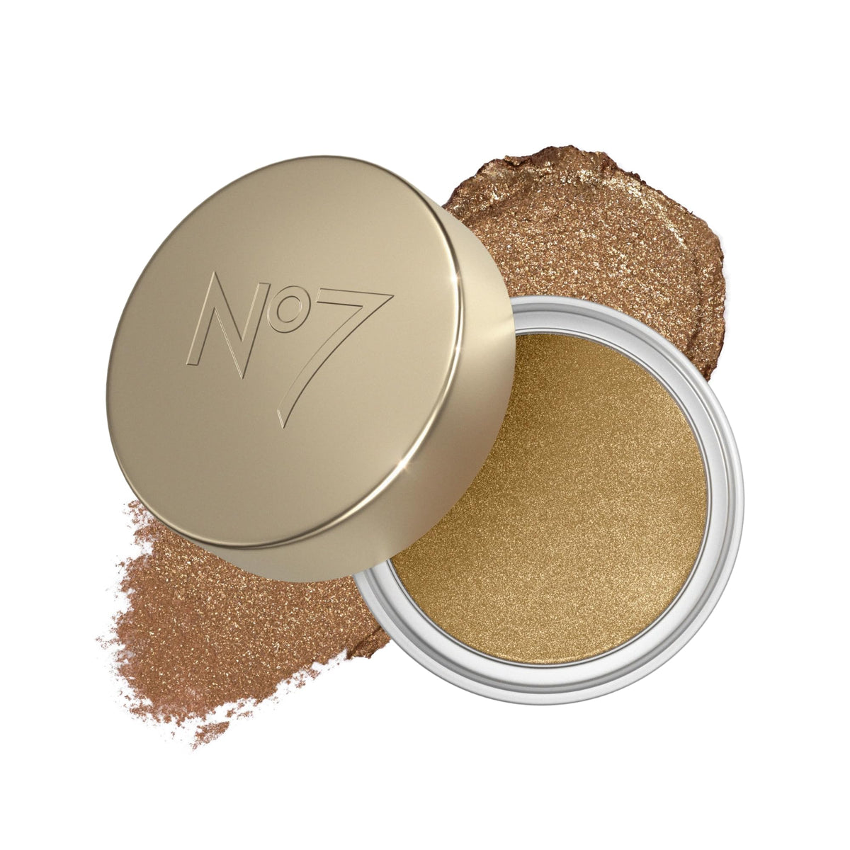 No7 front pan of Gilded Glimmer showing rich metallic shade for instant glam