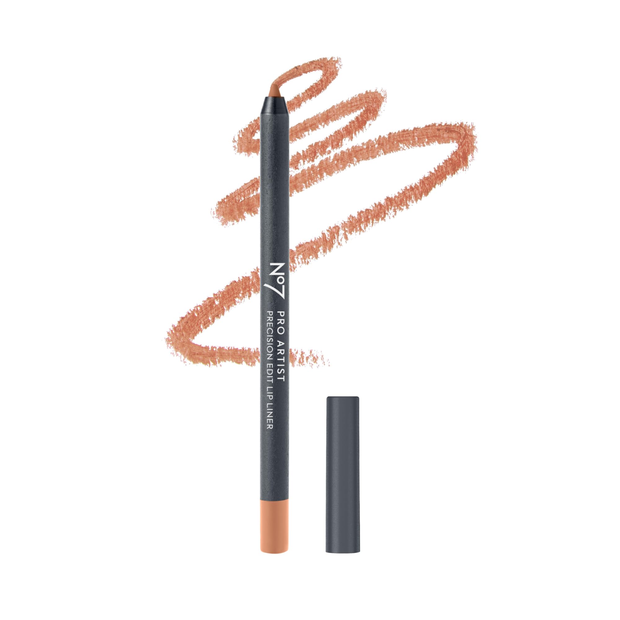 No7 lip liner front view showing sleek pencil and shade