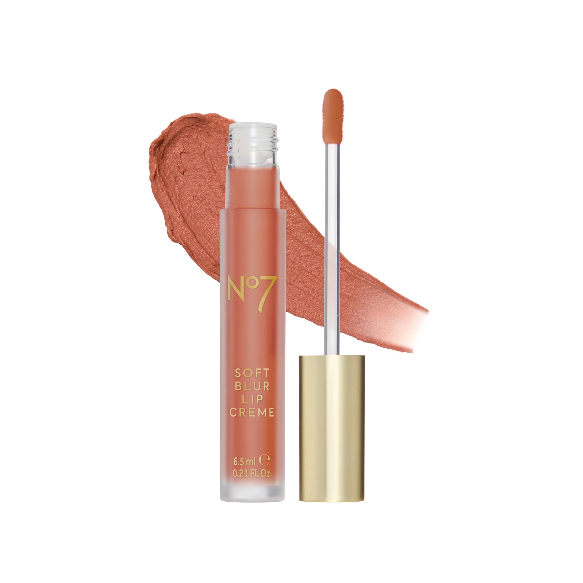 no7 front packaging showing Peach Nude and benefits of longwear