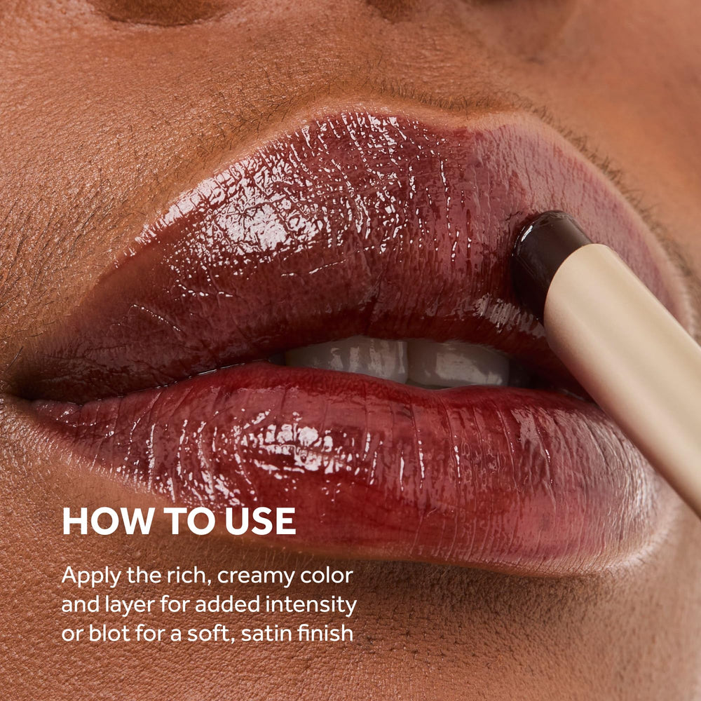 No7 on model lips demonstrating Sepia Spotlight flattering sheen benefit