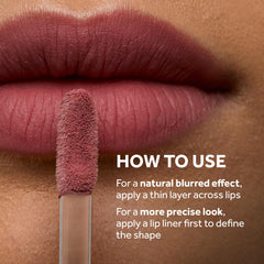 No7 lip close-up worn in rose pink highlighting soft blur, natural finish benefit