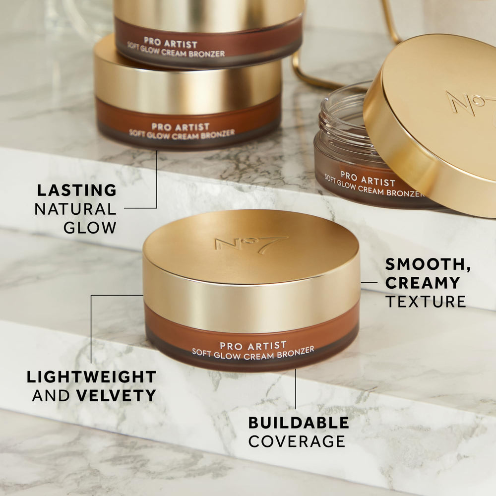 No7 Pro Artist Soft Glow Cream Bronzer decolletage glow demonstrates versatile use for décolletage warmth.