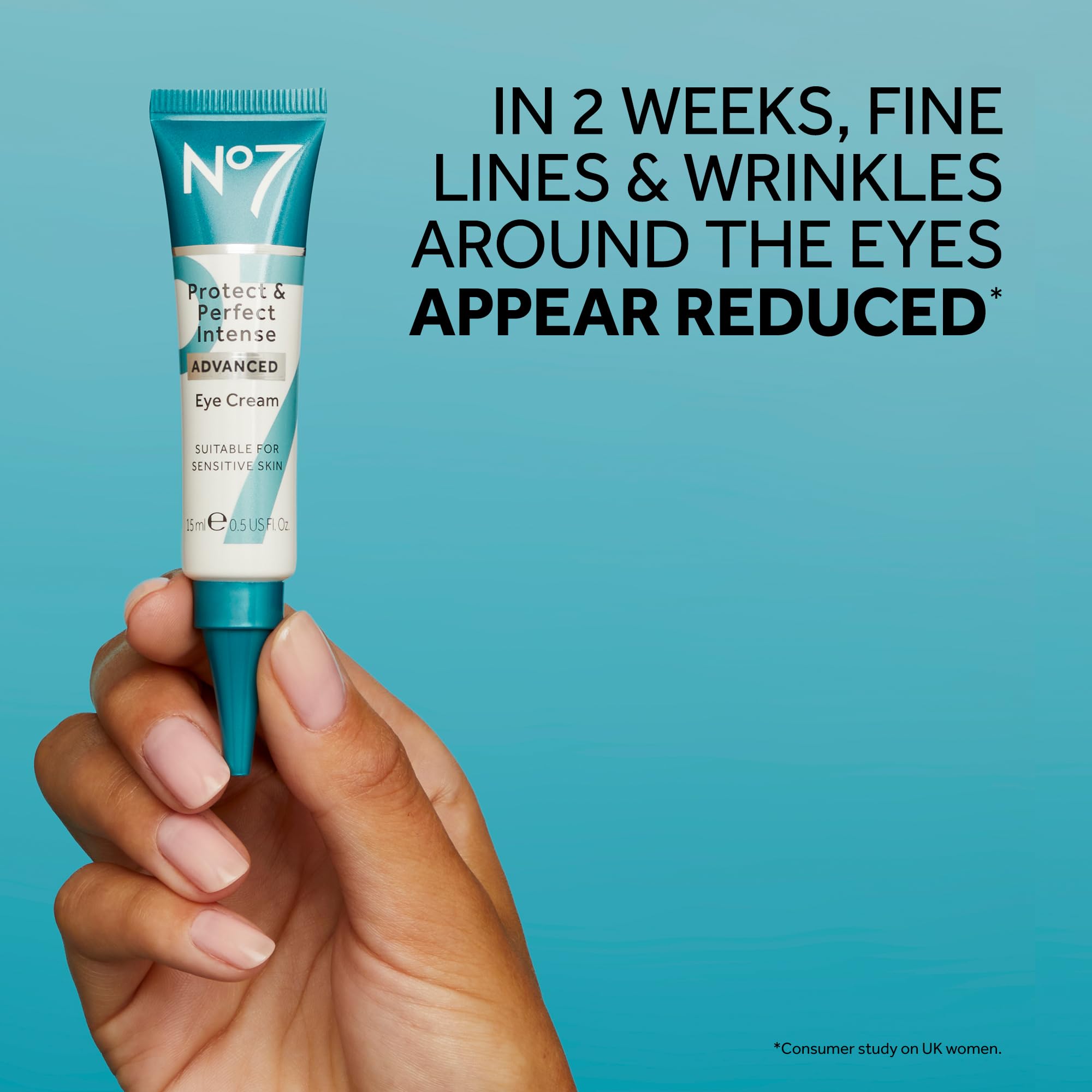No7 Protect & Perfect Eye Cream under-eye puffiness image hints at reduced swelling and refreshed appearance
