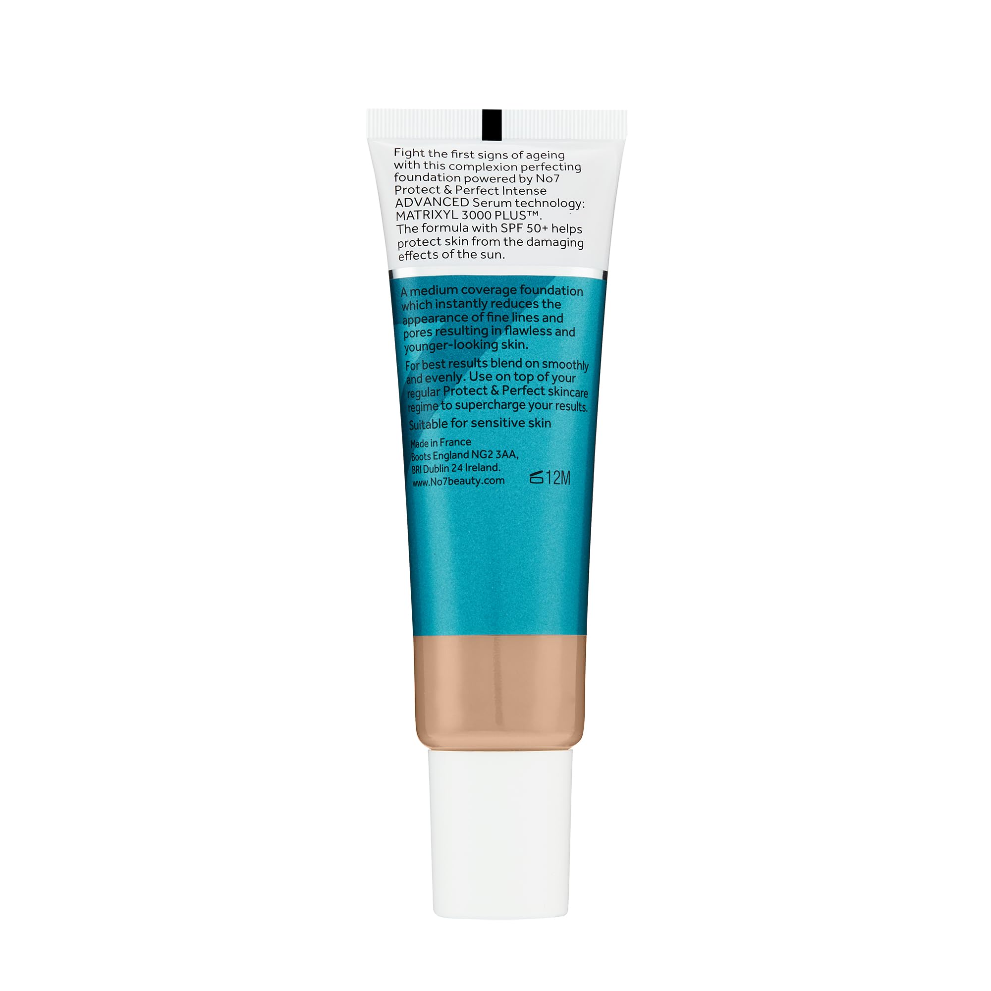 No7 Protect and Perfect Foundation finish closeup indicating suitability for oily and sensitive skin