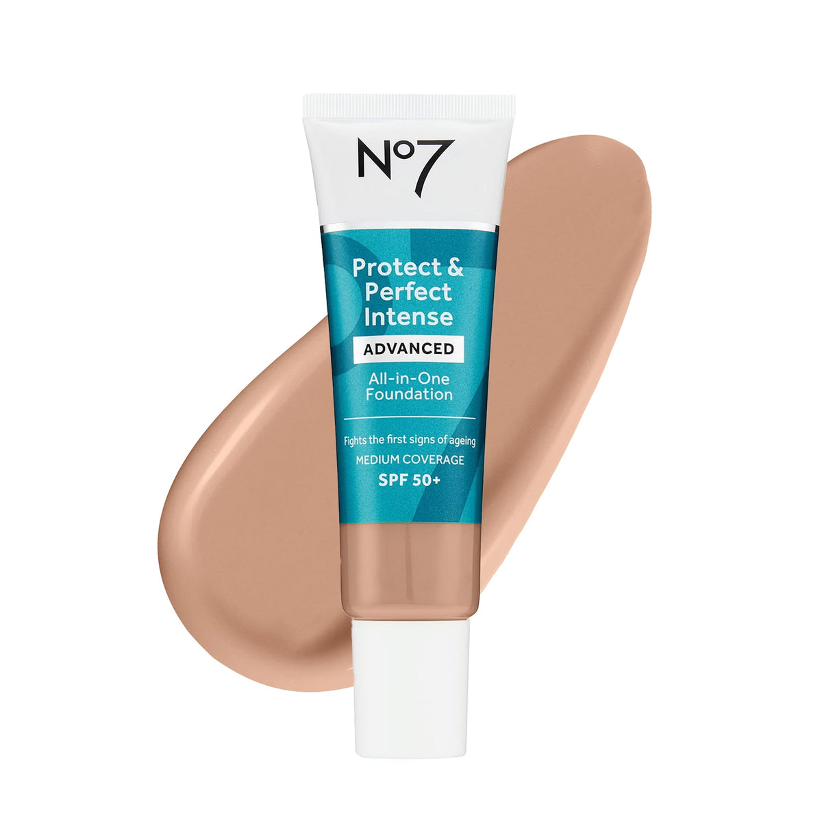 No7 Protect & Perfect Advanced Foundation Cool Beige bottle with pump delivering smooth, even-toned skin.