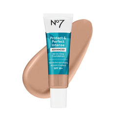 No7 Protect & Perfect Advanced Foundation Cool Beige bottle with pump delivering smooth, even-toned skin.