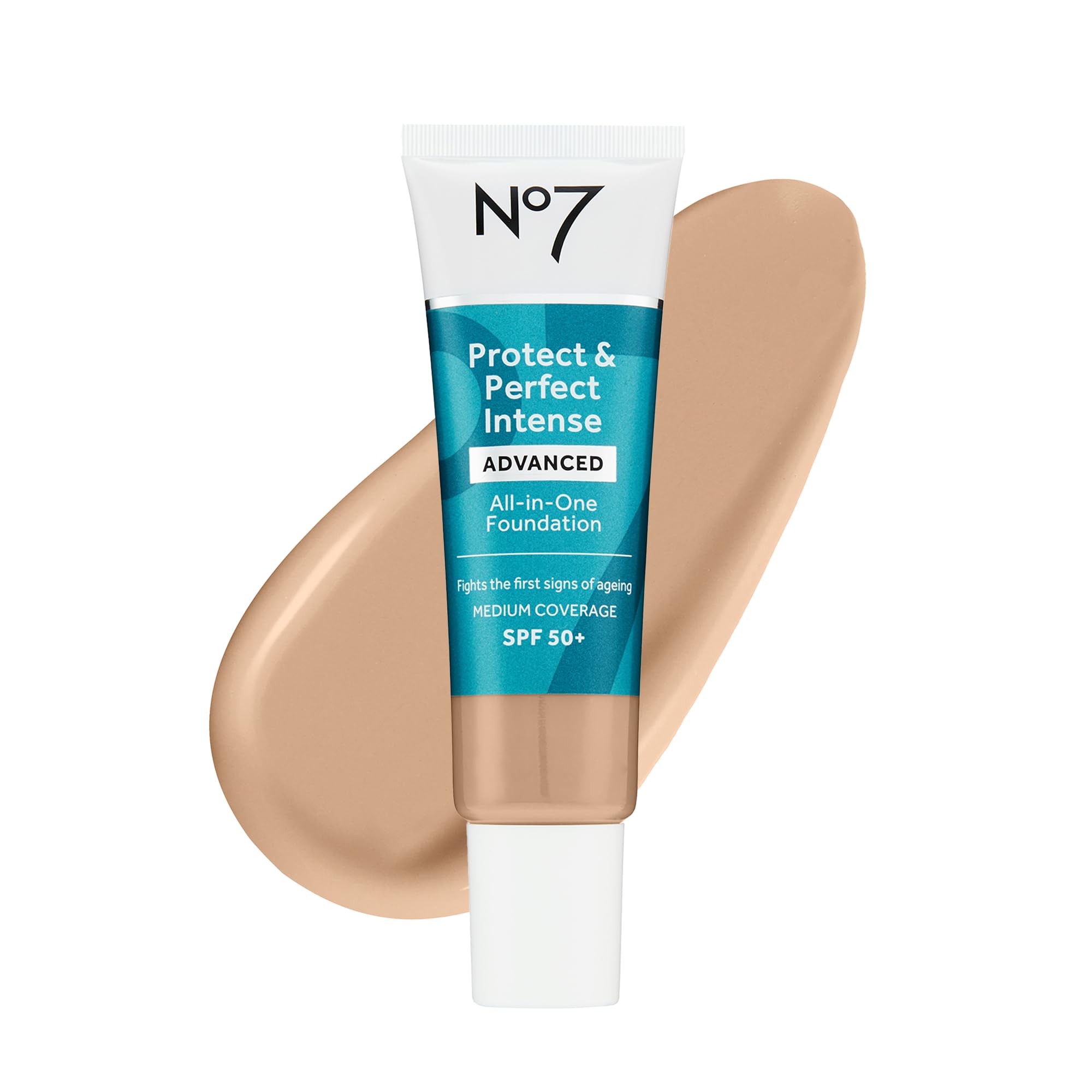 No7 Protect and Perfect Foundation Warm Ivory bottle closeup for radiant everyday wear