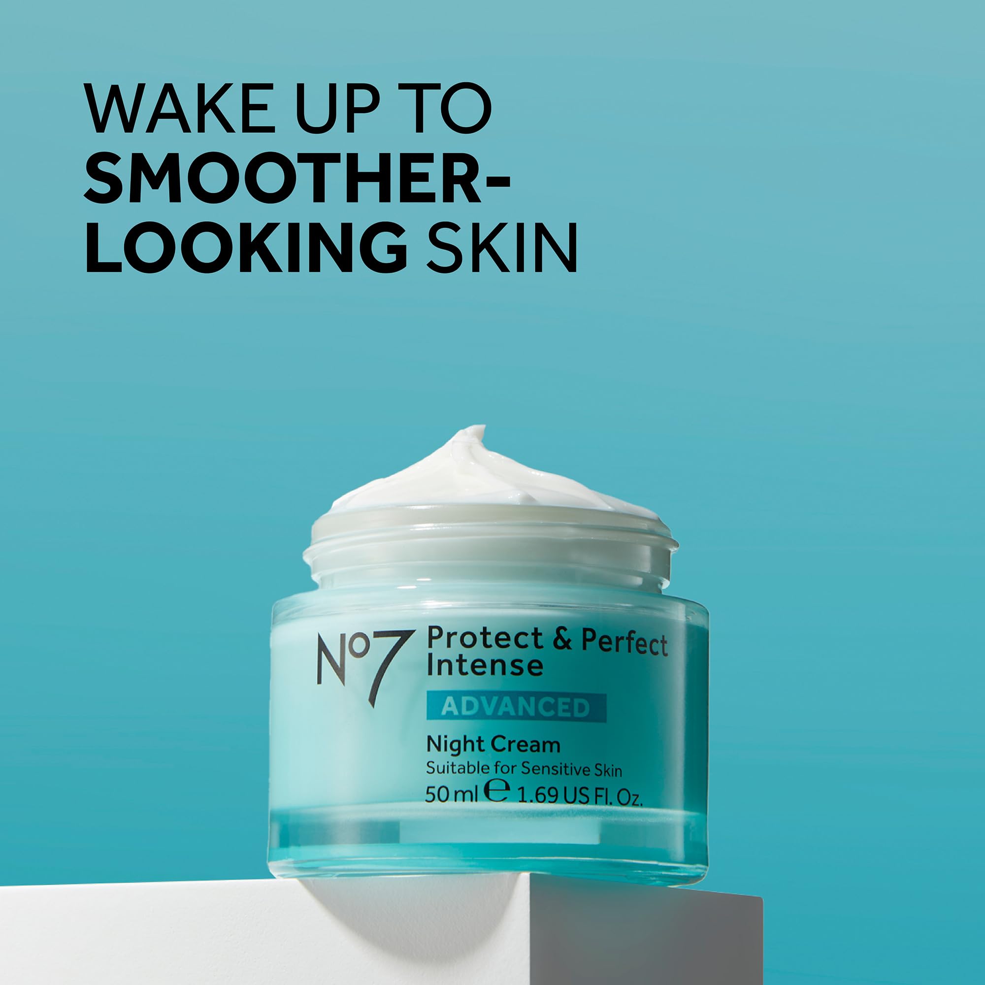 No7 Protect & Perfect hyaluronic acid serum dropper demonstrates lightweight hydration and plumping feel.