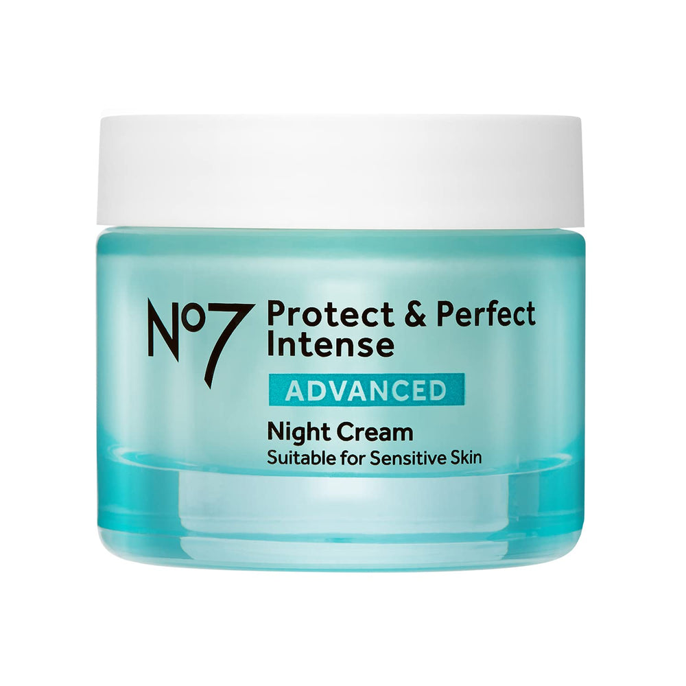 No7 Protect & Perfect Intense Night Cream bottle shows nighttime hydration